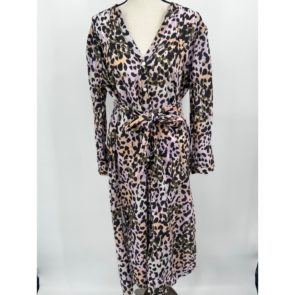 Veronica Beard‎ Leopard Print Midi Dress Women Sz 10 Lavender Tan Animal  Read